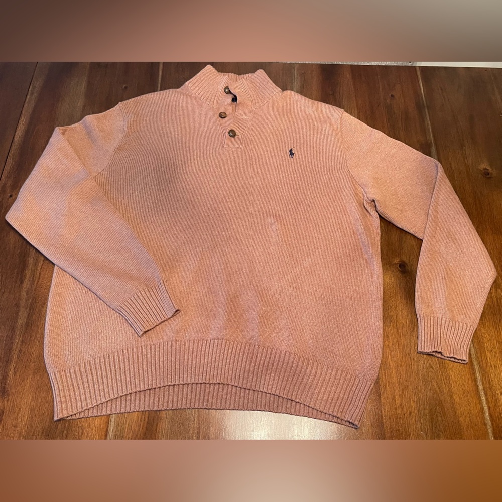 POLO RALPH LAUREN MENS CLASSIC 3 BUTTON COTTON SWEATER - CAMEL